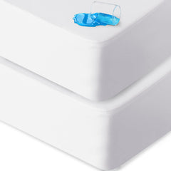 Biloban crib sheets waterproof 2-pack pack shot showing soft jersey finish