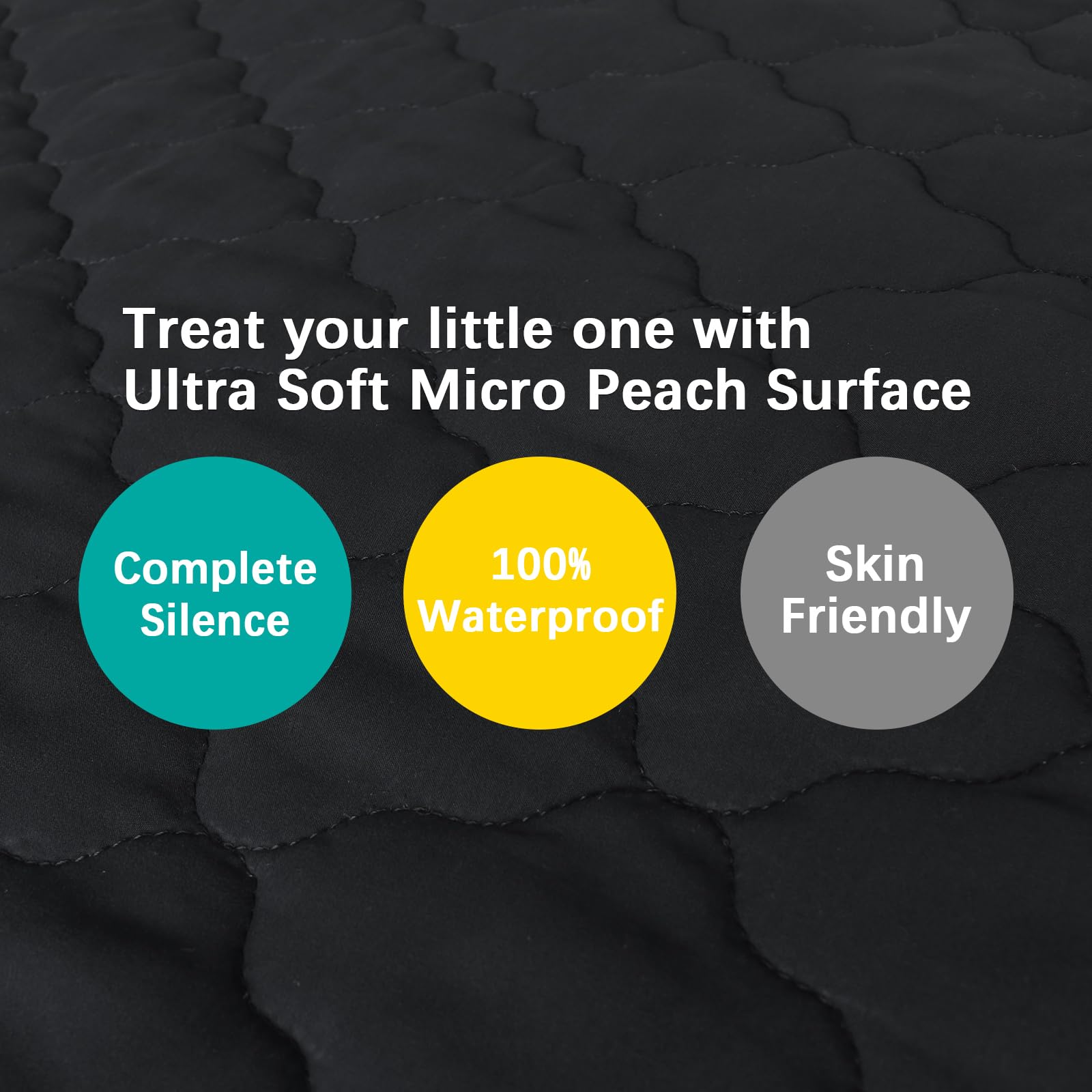 Elastic skirt keeps the protector securely fitted on a mini-crib.