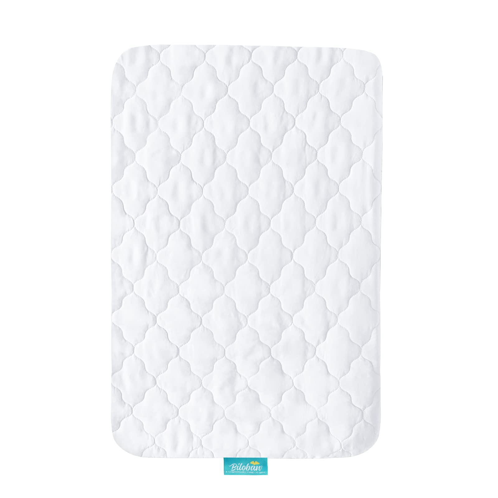 Biloban elastic-skirt mini-crib sheet stays securely in place during sleep