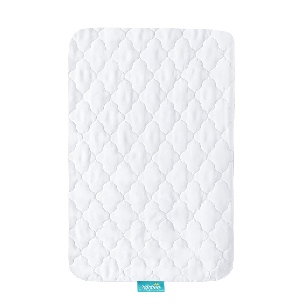 Biloban elastic-skirt mini-crib sheet stays securely in place during sleep