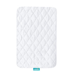 Biloban elastic-skirt mini-crib sheet stays securely in place during sleep