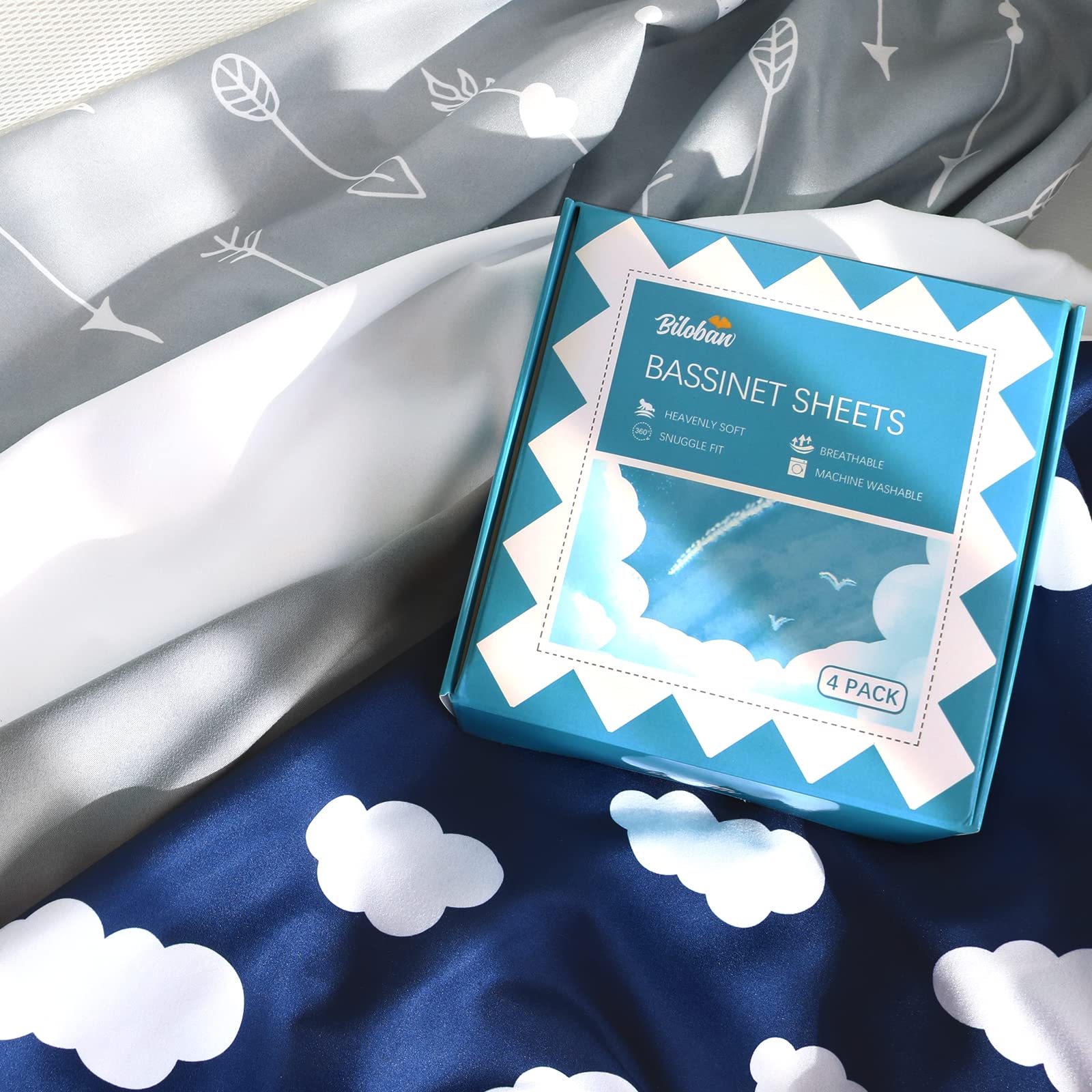 Biloban gift-ready packaging for bassinet sheets enhances presentation
