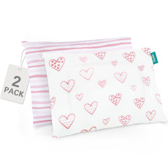 Biloban pink print pillowcase envelope closure on 13x18 pillow for smooth use.