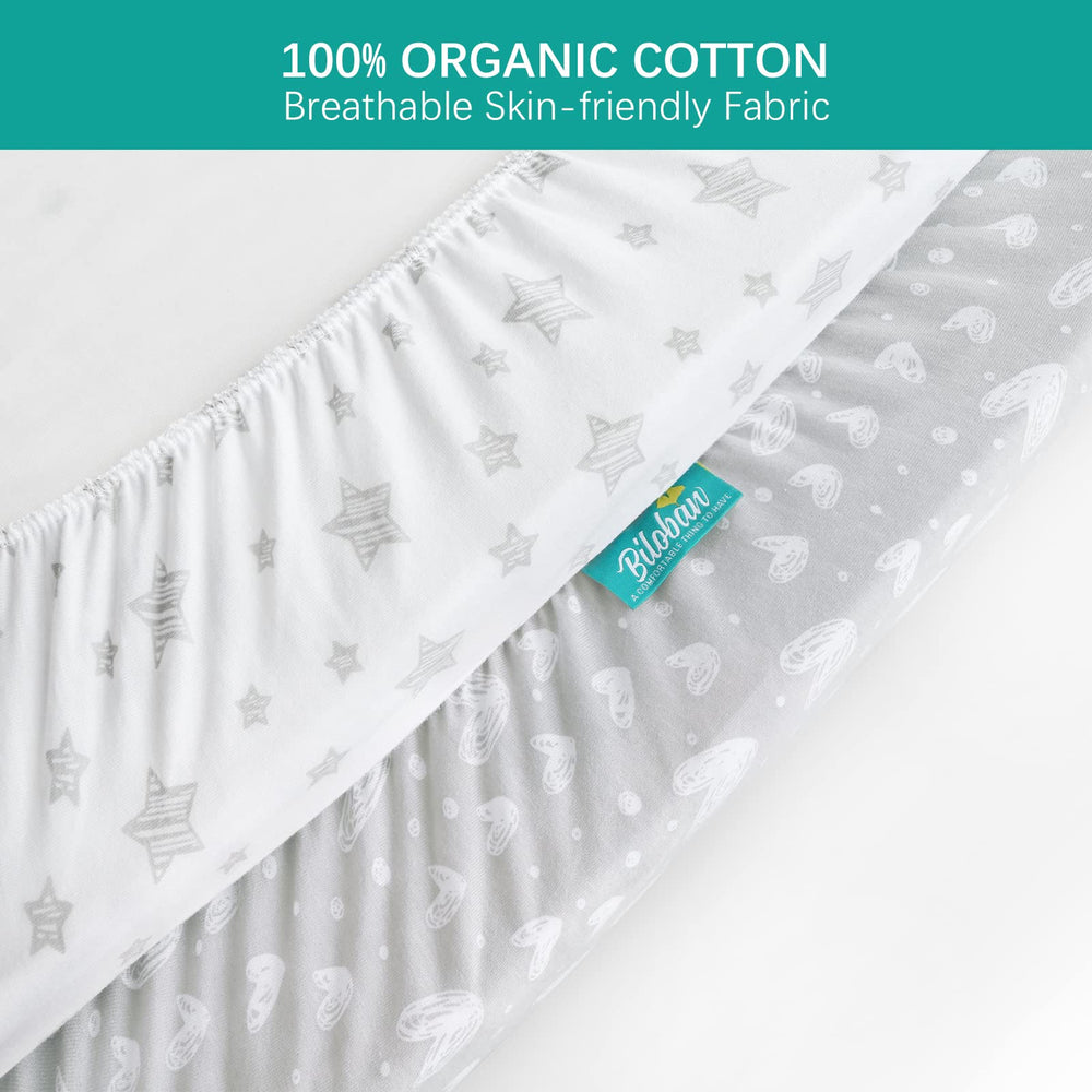 Biloban mini-crib mattress cover 38x25 in white grey star adds cozy comfort
