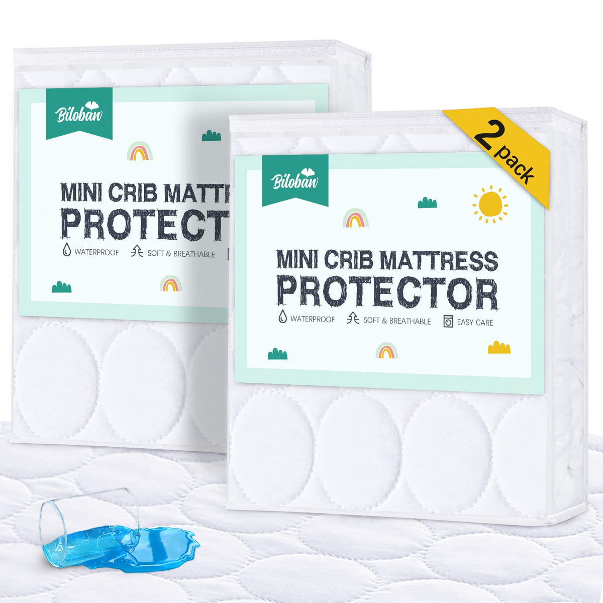 Biloban mini crib mattress protector soft cover offers gentle comfort and mattress protection.