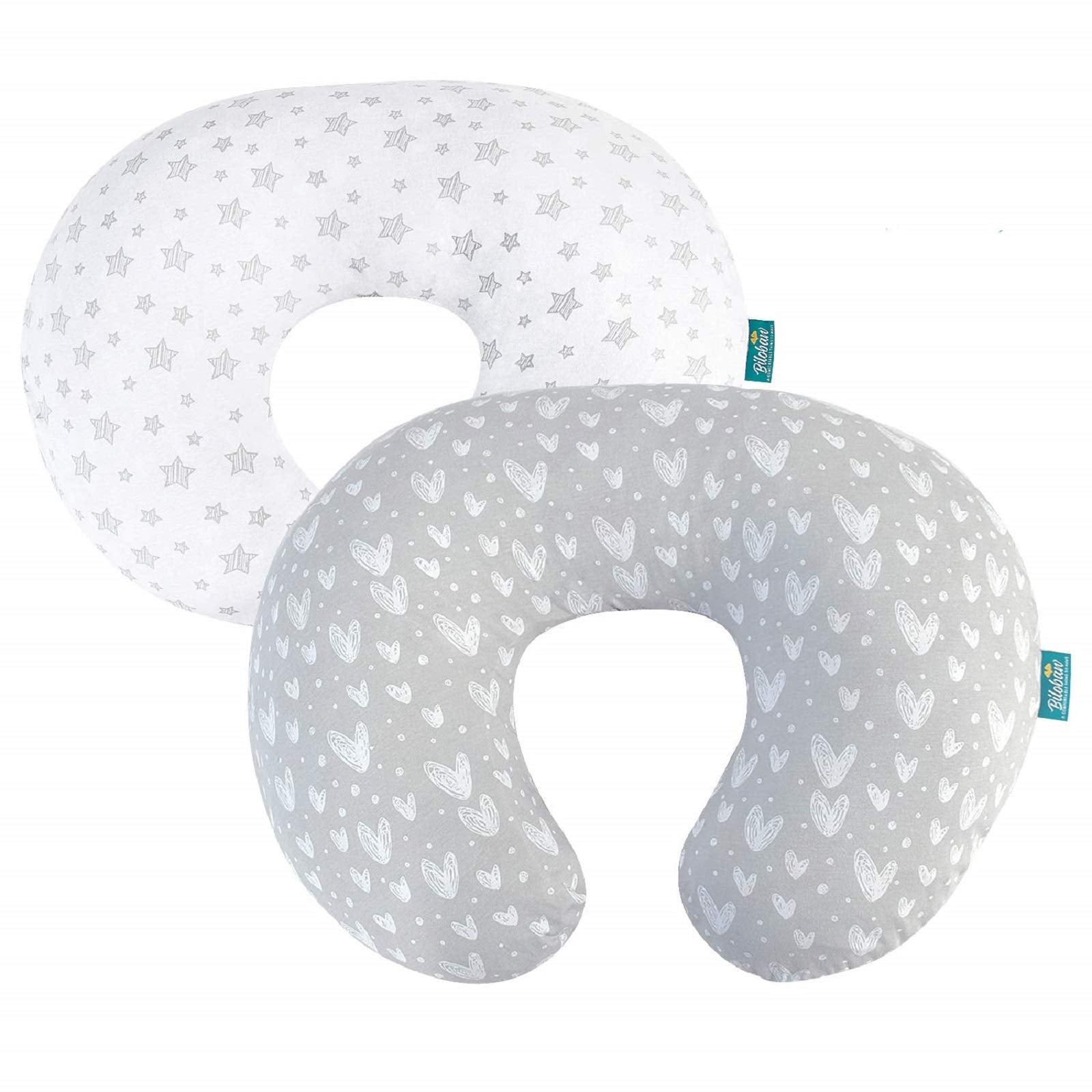 Biloban nursing pillow cover in grey-white pattern offers breathable, skin-friendly comfort.