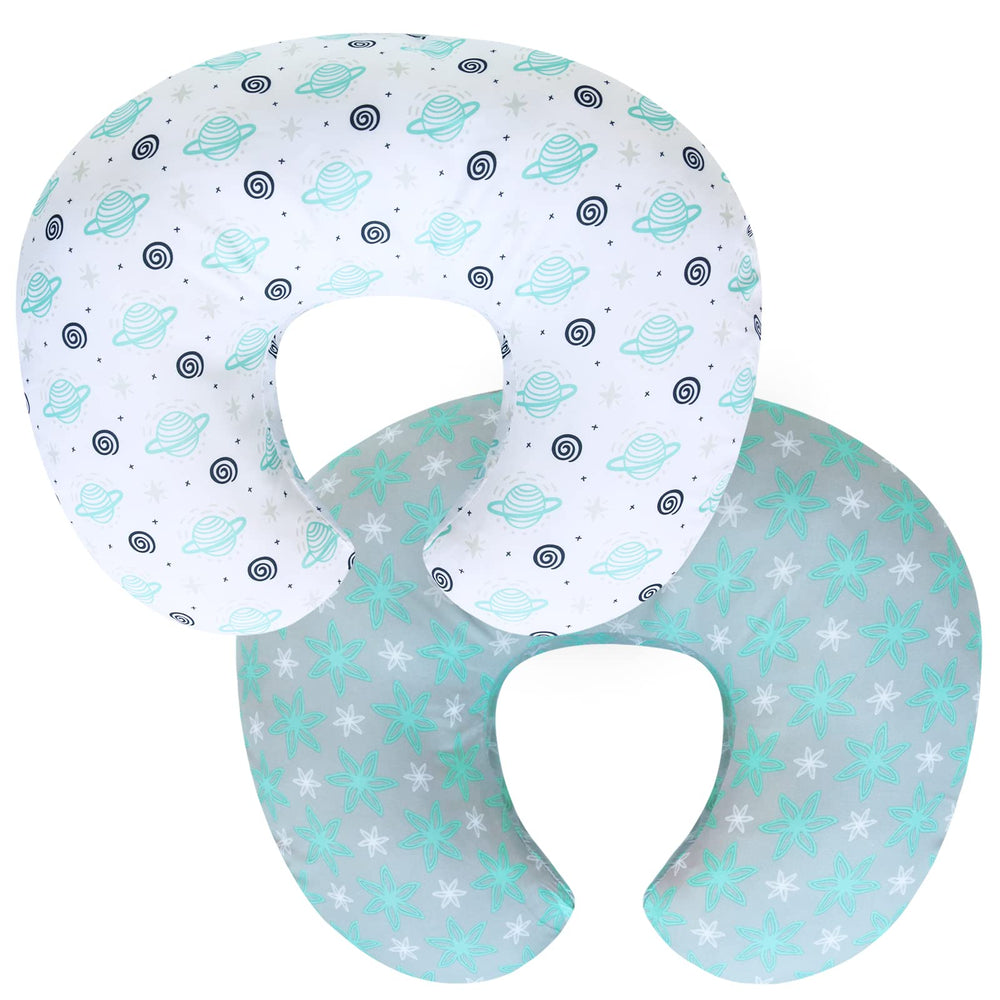 Biloban nursing pillow cover 2-pack fitted on a Boppy pillow for clean feeding sessions