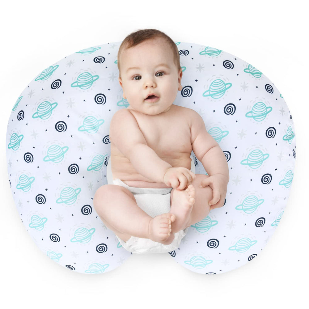 Biloban nursing pillow cover snug-fit on a Boppy pillow for cozy support