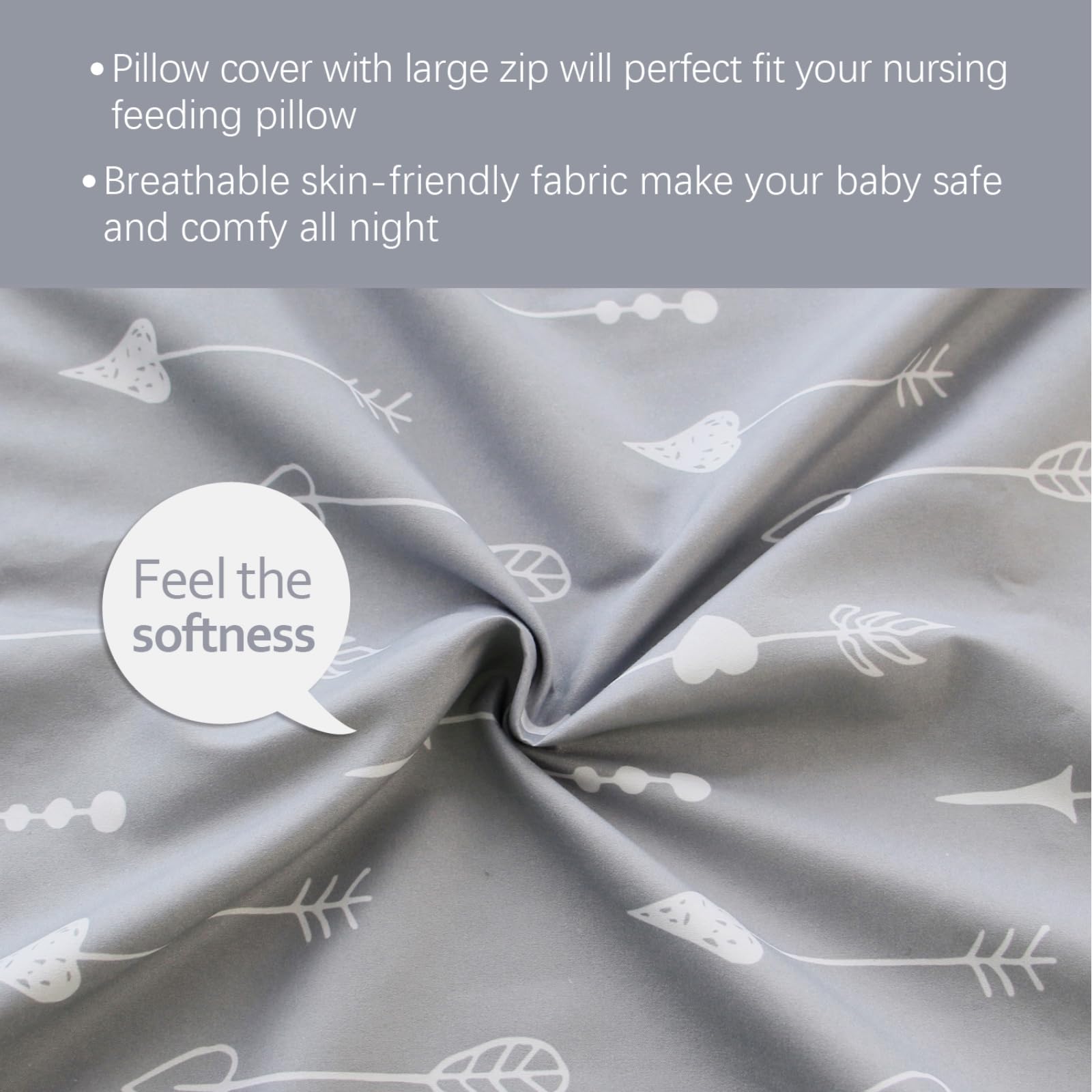 Snug-fit Biloban cover securely fits a Boppy pillow during feeding.