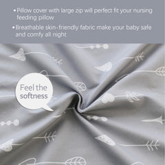 Snug-fit Biloban cover securely fits a Boppy pillow during feeding.