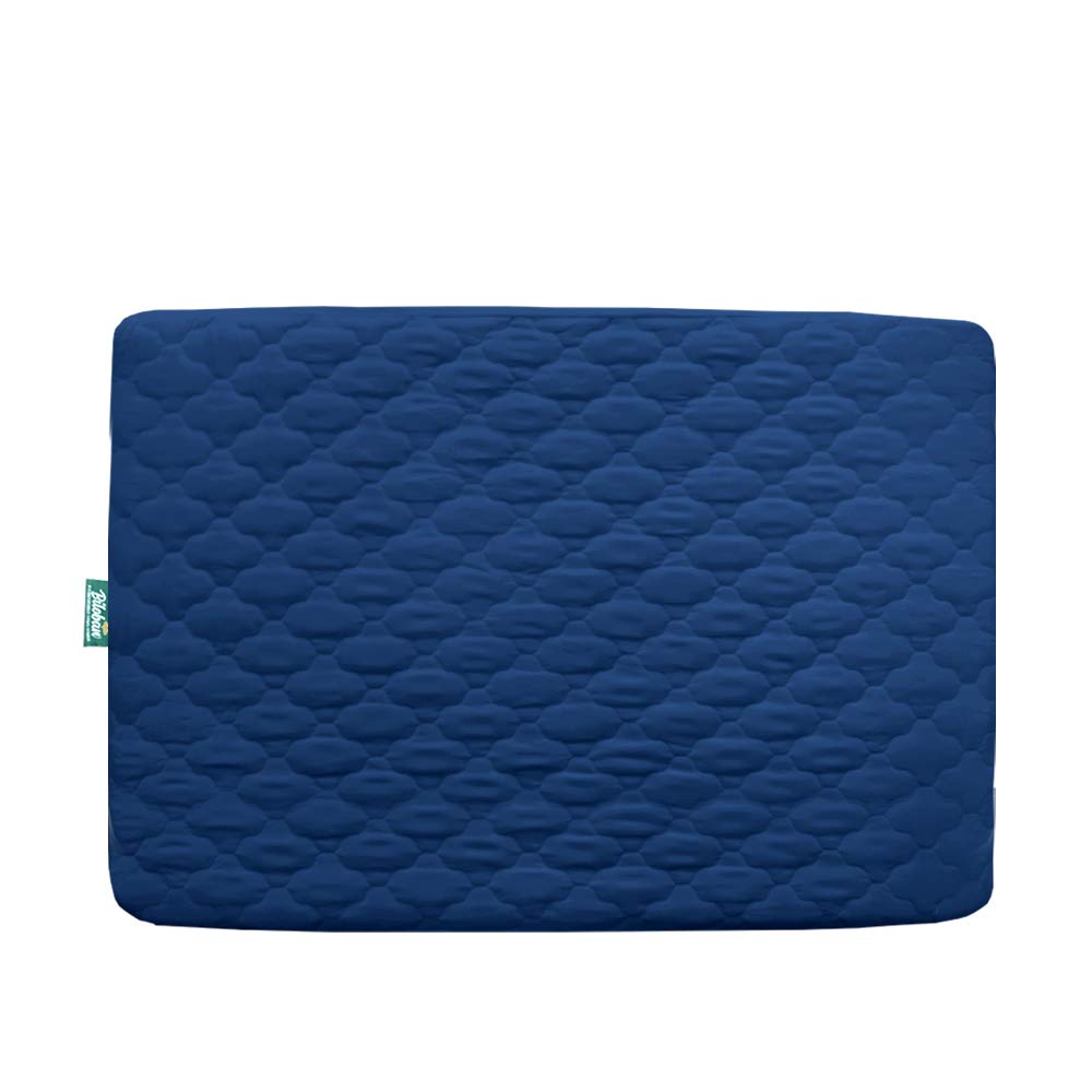 Biloban pack and play mattress protector navy close-up showing soft quilted fabric