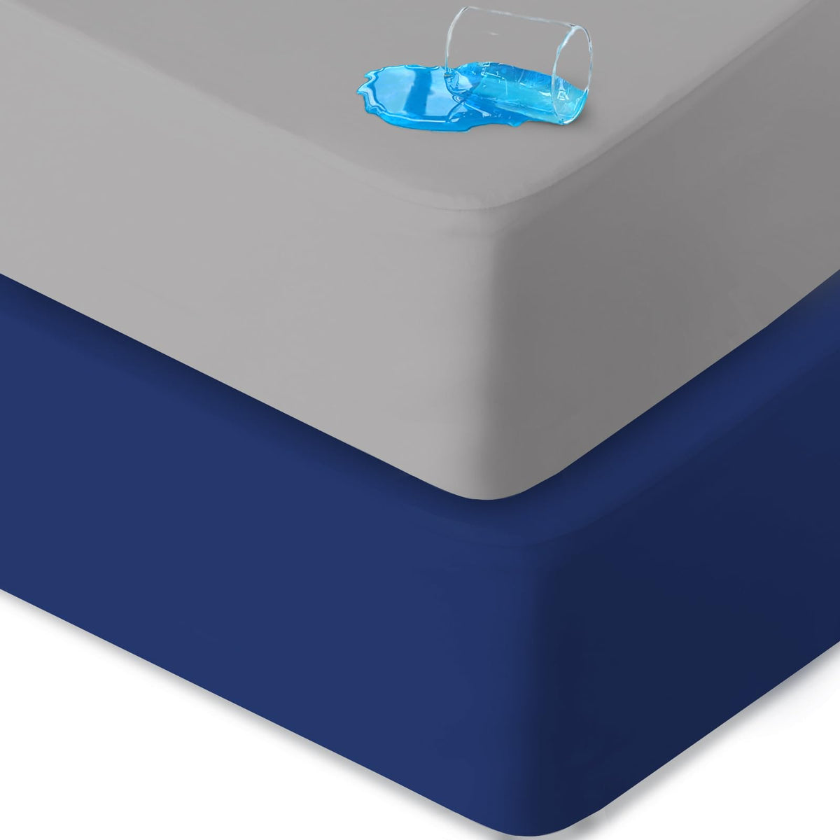 Biloban 38x26 waterproof pack and play sheet in grey and navy protecting against spills.