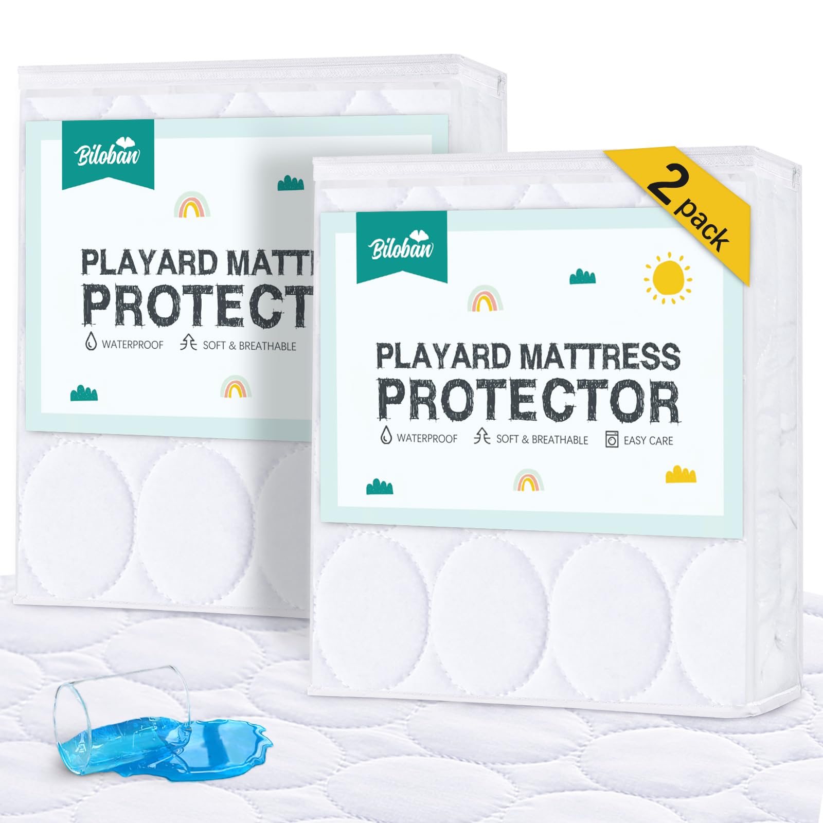 Biloban Pack and Play mattress pad shows waterproof protection for playards