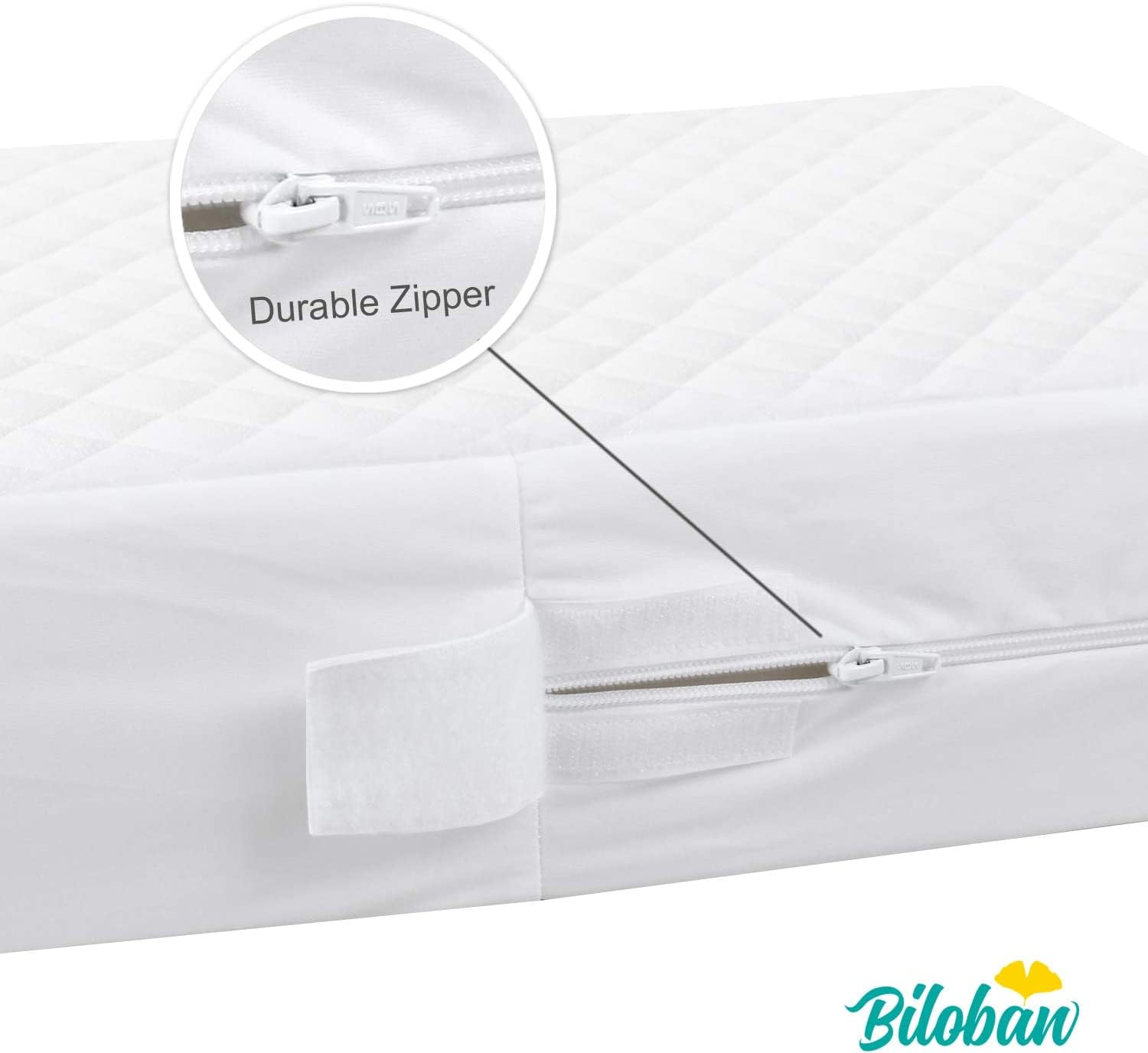 Biloban perfect-fit crib mattress cover for 28x52 inch standard mattresses.