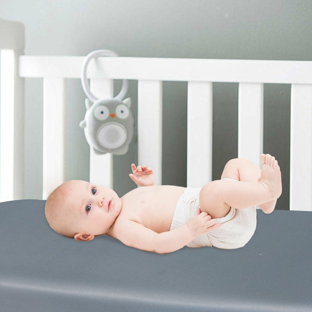 Biloban satin mini crib sheet in grey pack adds modern nursery style