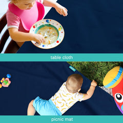 Biloban splat mat serves as table and floor protector for spills.