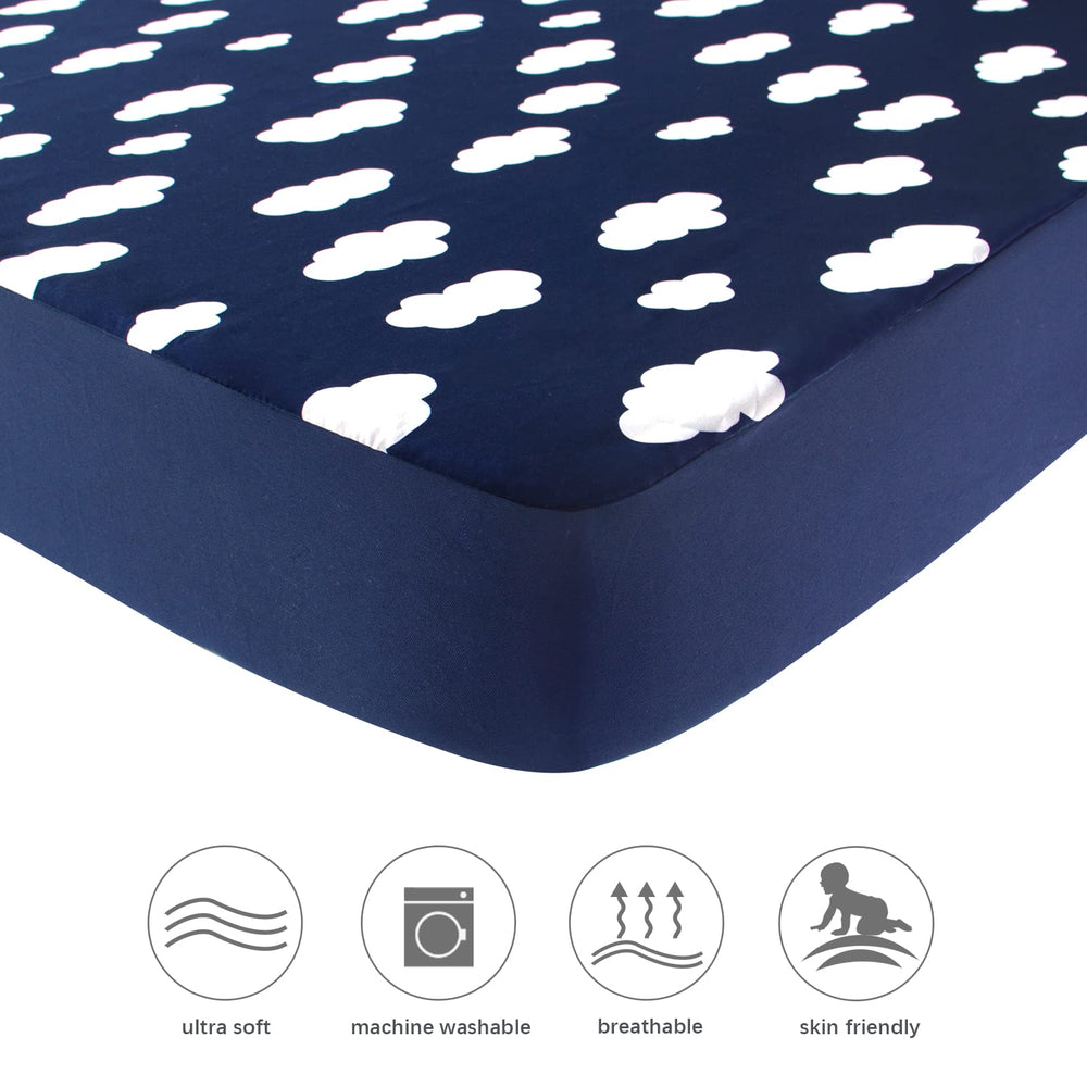 Biloban Grey Arrow square playard sheets close-up shows soft, breathable microfiber.