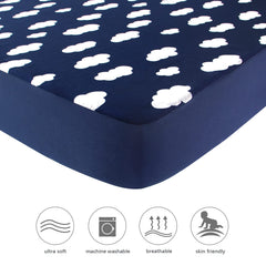 Biloban Grey Arrow square playard sheets close-up shows soft, breathable microfiber.