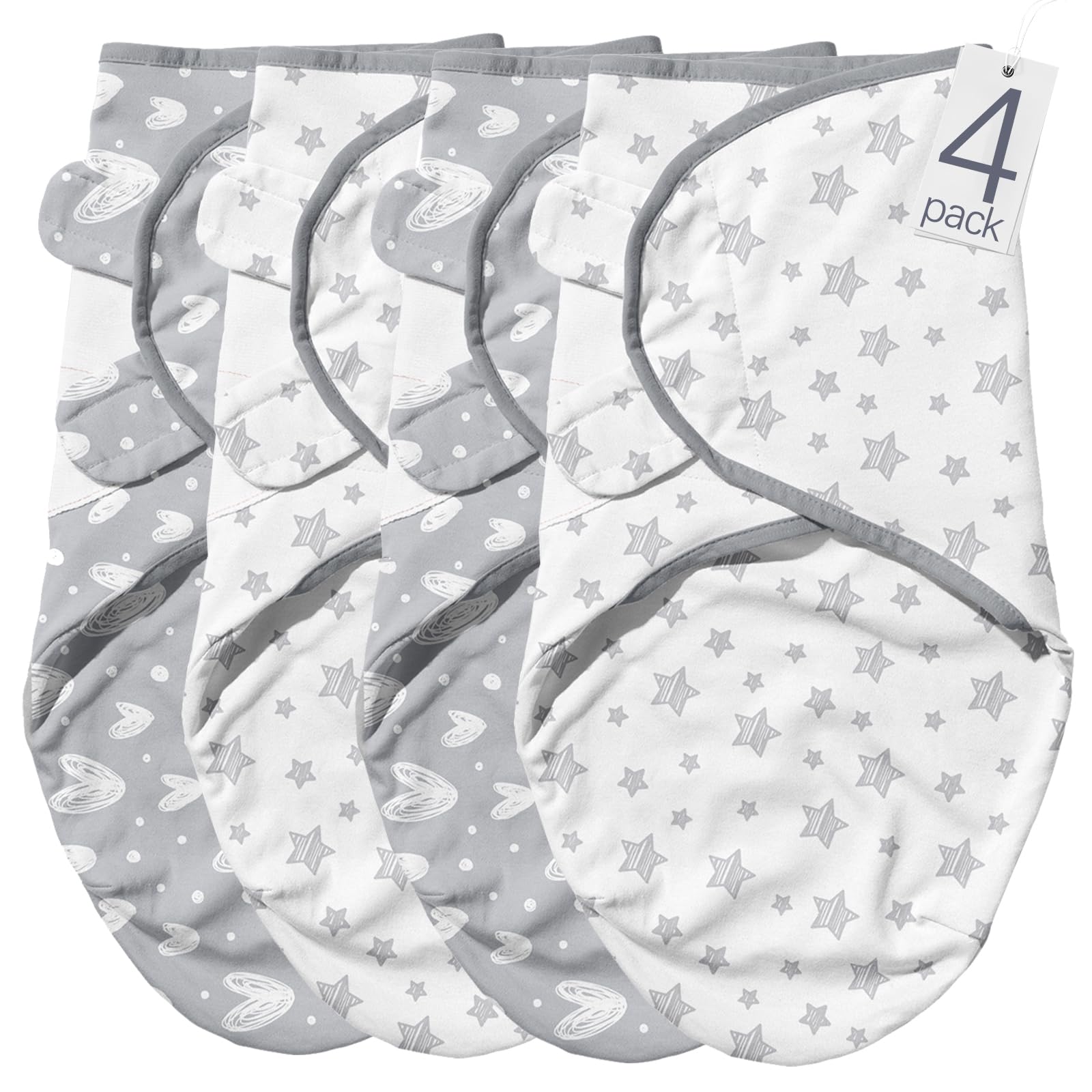 Biloban swaddles 0-3m grey hearts stars pack keeps baby snug and comfortable.