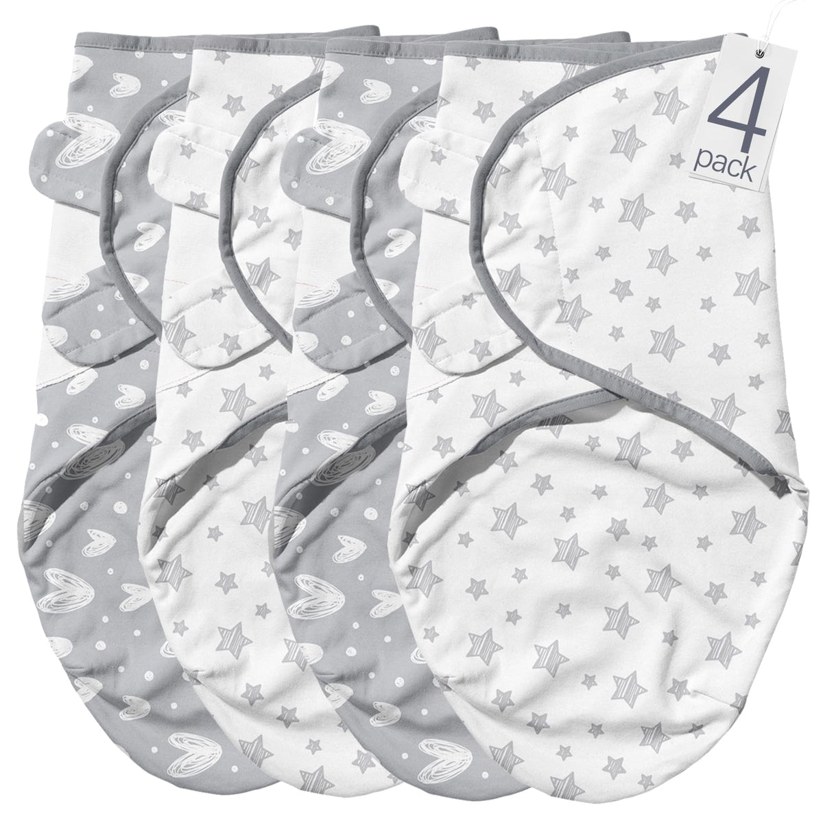 Biloban swaddles 0-3m grey hearts stars pack keeps baby snug and comfortable.