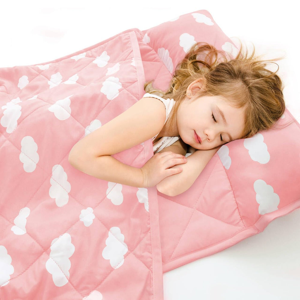 Biloban Toddler Nap Mat with Pillow closeup shows soft plush surface for cozy daycare naps.