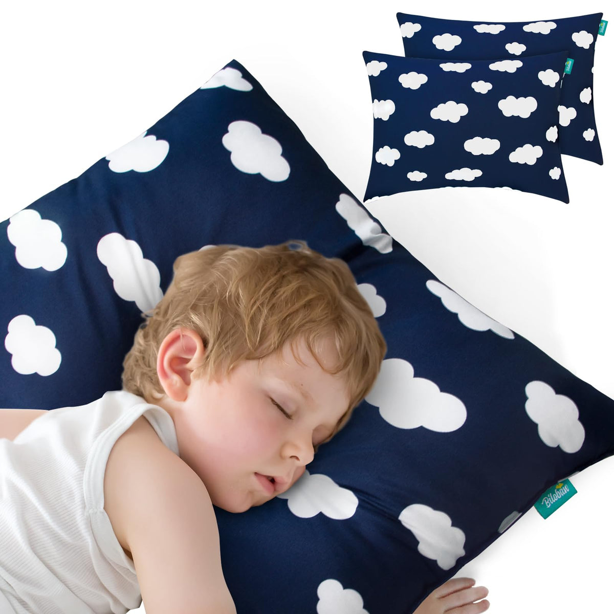 Biloban toddler pillow 14x19 on bed provides cozy nap-time support