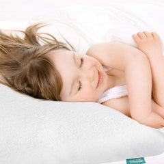 Biloban pillowcase protector zipper design fully covers a small toddler pillow.