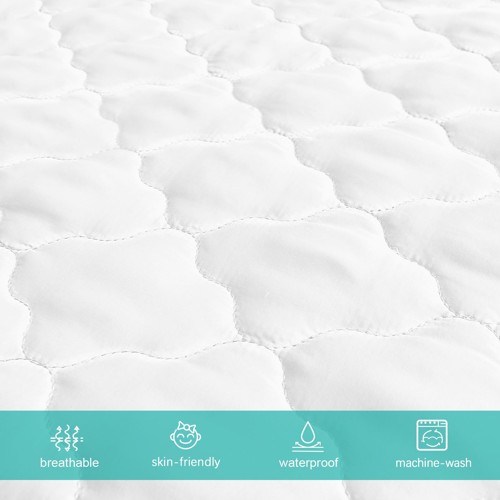 Biloban deep-skirt elastic fit for 52 by 28 inch cribs.