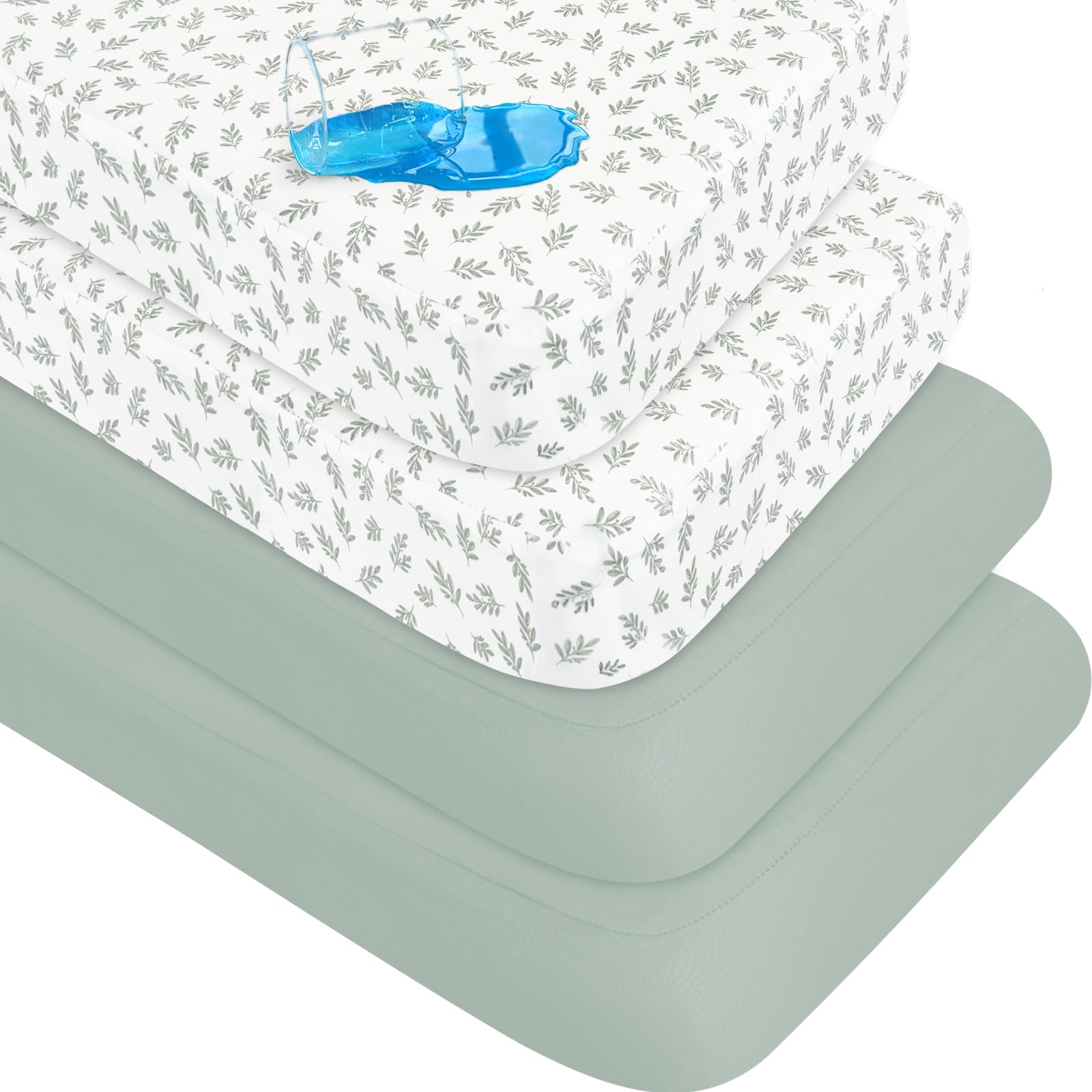 Biloban waterproof green leaf crib sheet protects standard mattresses from spills