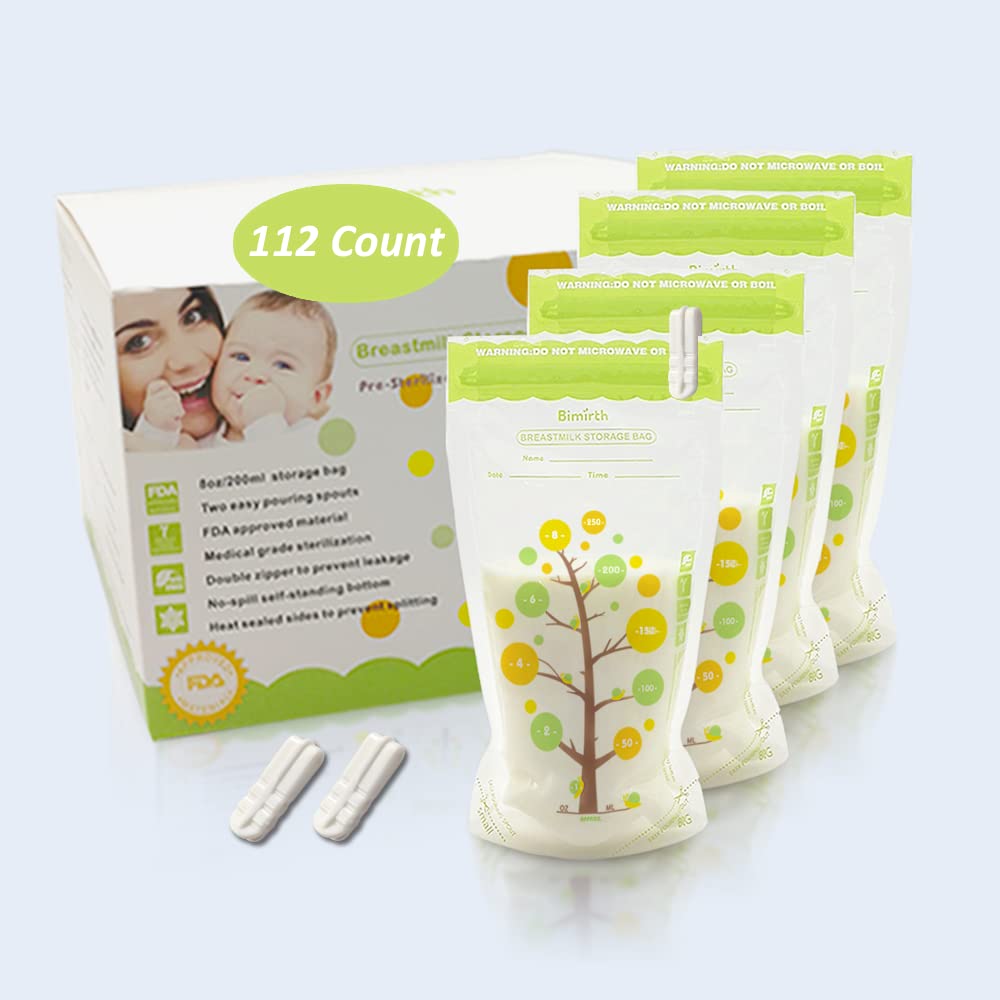 Bimirth breast milk storage bag laid flat saves freezer space and speeds access.