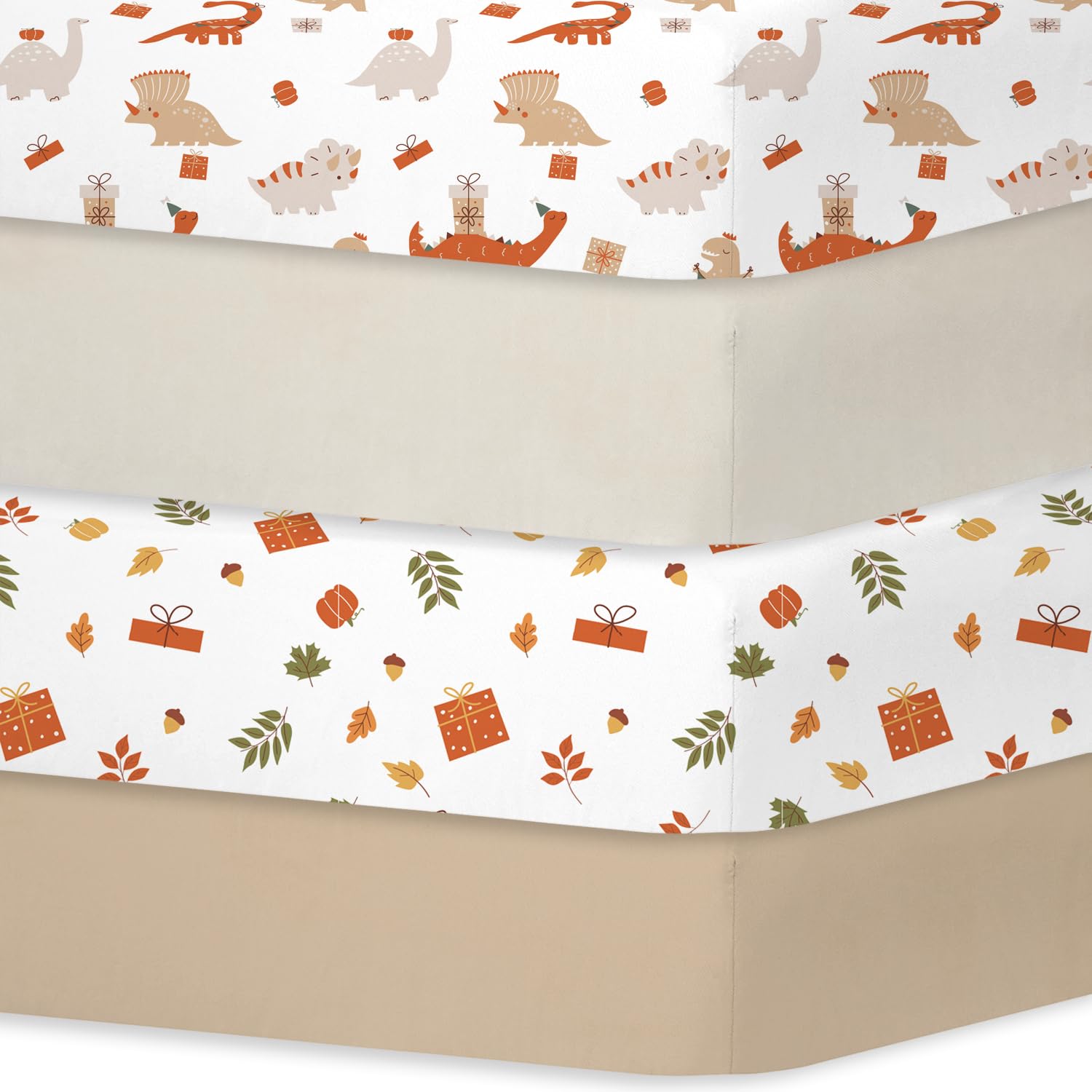 Bimocosy crib sheets 4-pack shown in flatlay packaging.
