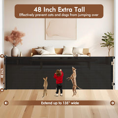 Bingguz 135in wide retractable gate extended to fit large spaces.