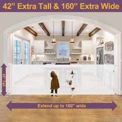 Bingguz 160in wide retractable gate extended for wide doorways.