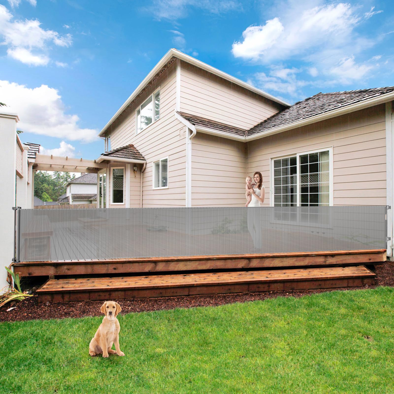 Bingguz 195-inch gate fully extended for wide openings, enabling flexible barrier.