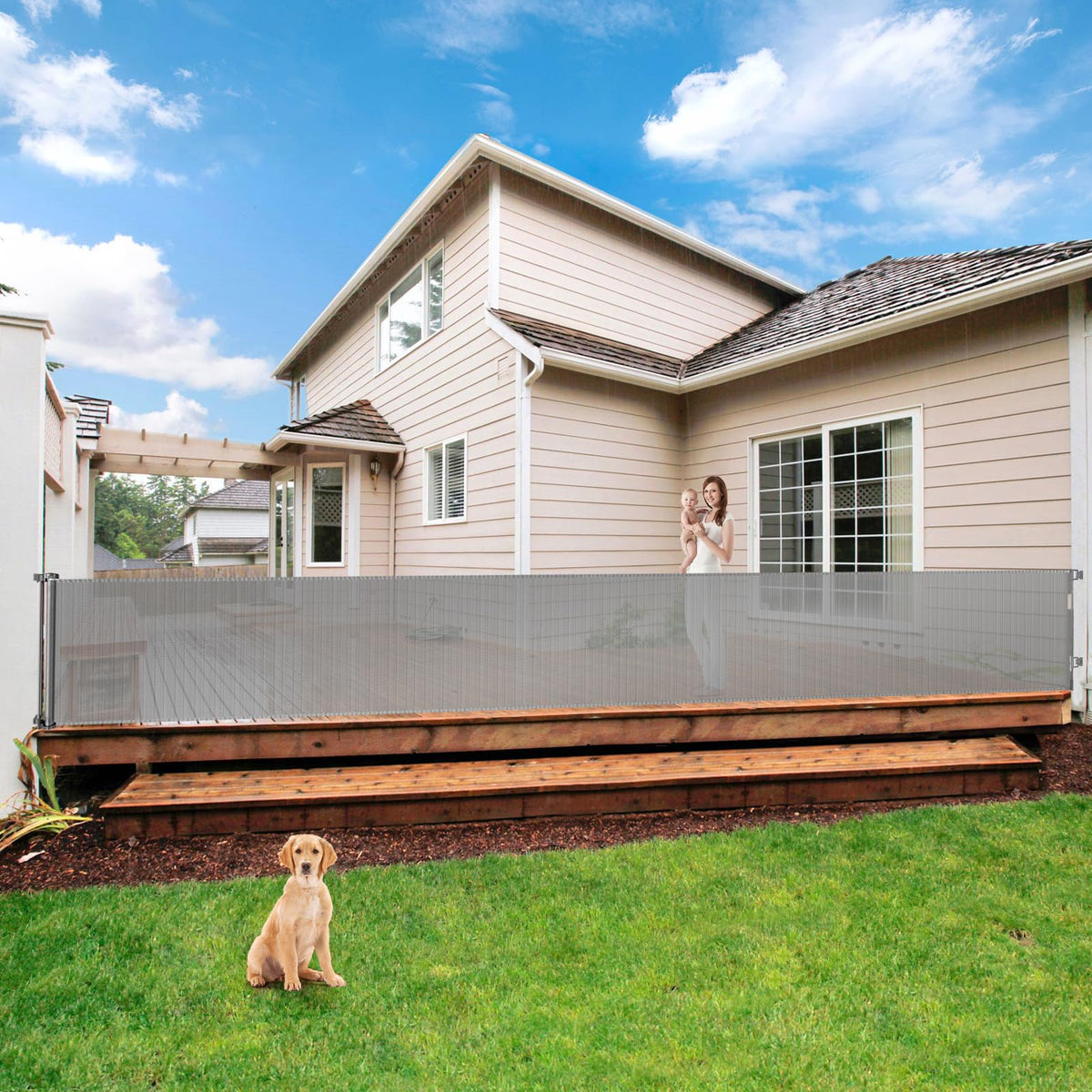 Bingguz 195-inch gate fully extended for wide openings, enabling flexible barrier.