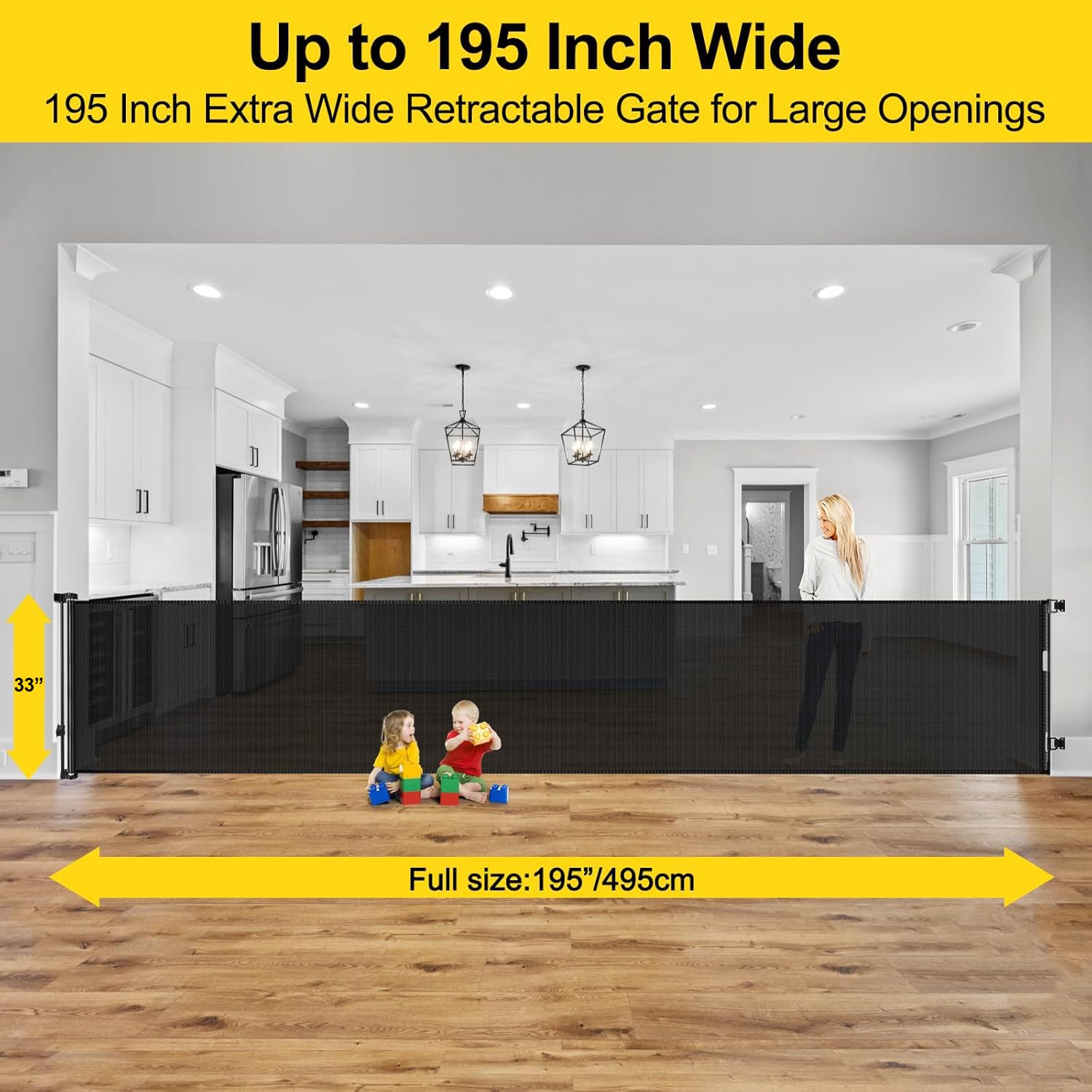 Bingguz 33inch-tall retractable mesh for safe, unobtrusive doorway access.