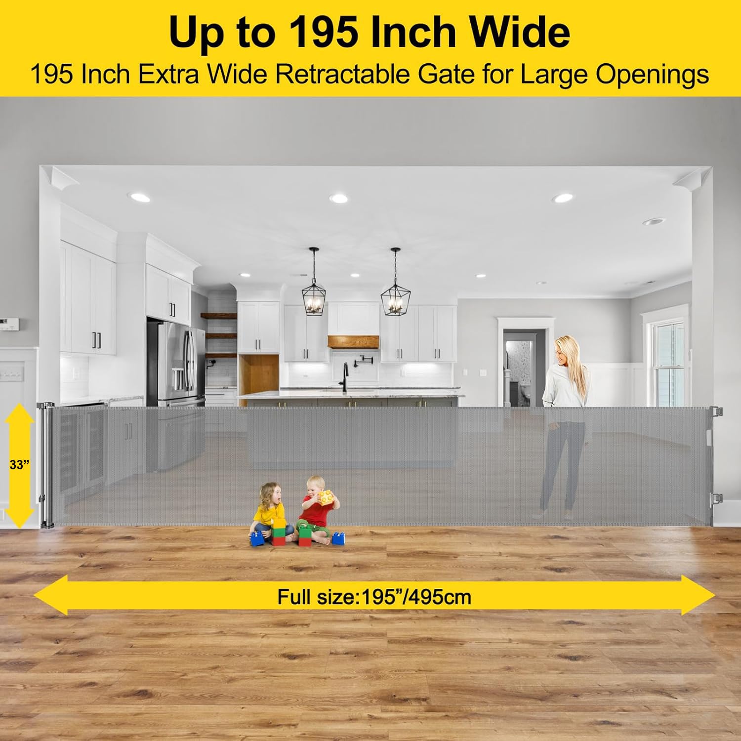 Bingguz 33-inch tall gate side view with slim profile and clear passage.