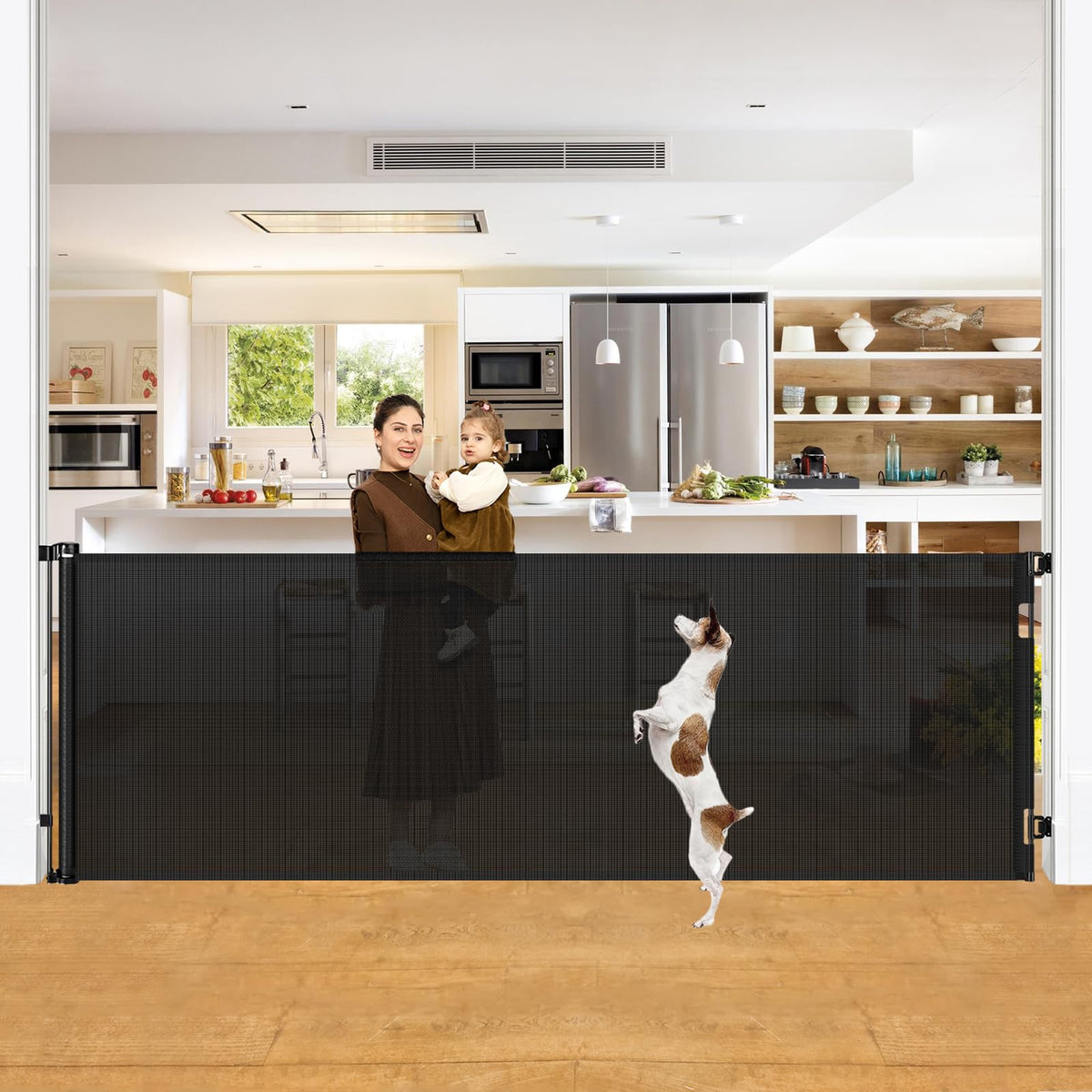 Bingguz 42-inch extra tall gate extended in frame for large openings.