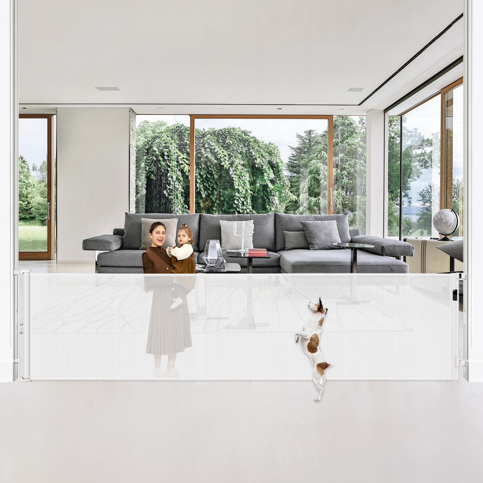 Bingguz 42in tall retractable gate closed for safety and easy access.