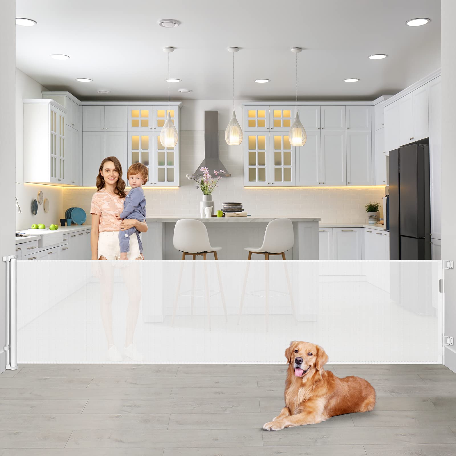 Bingguz 90-inch extra wide gate in doorway for toddlers and pets.
