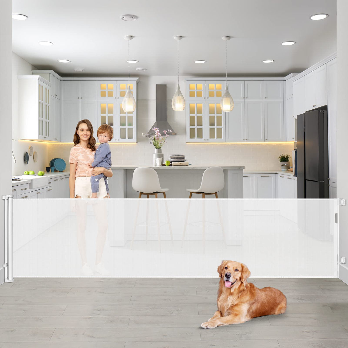Bingguz 90-inch extra wide gate in doorway for toddlers and pets.