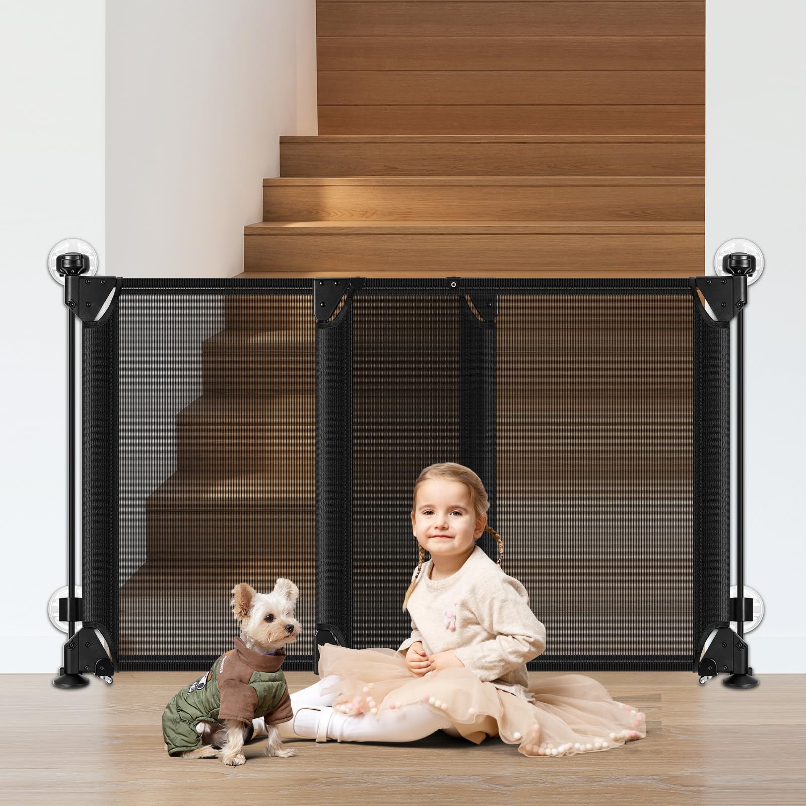 Bingguz no-drill baby gate on stairs with adjustable width for wide openings