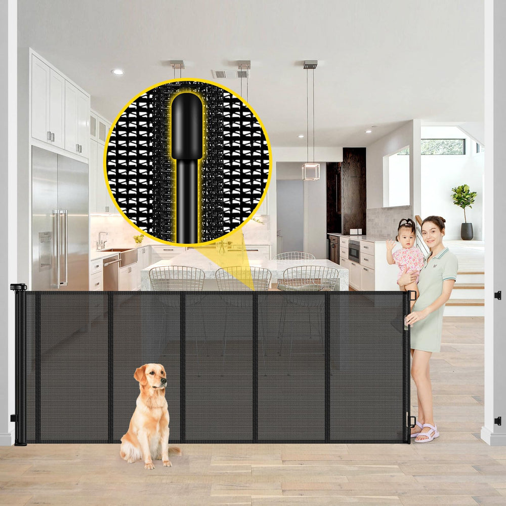 Bingguz reinforced 42in extra tall 80in wide mesh gate blocks large openings safely.