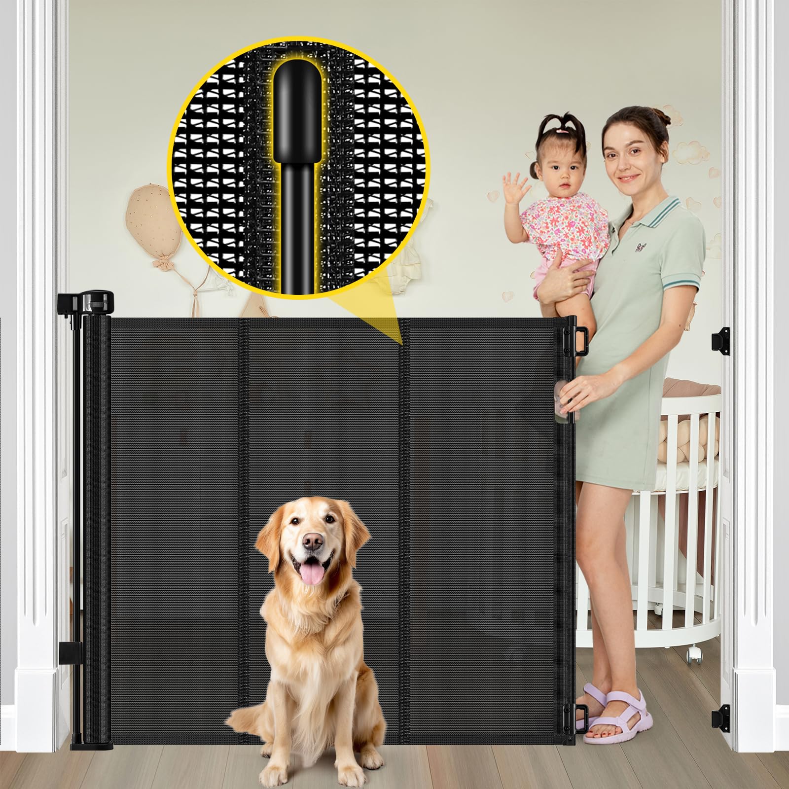 Bingguz reinforced 42in gate closed keeps babies and pets safely contained.