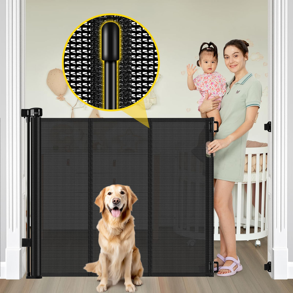 Bingguz reinforced 42in gate closed keeps babies and pets safely contained.