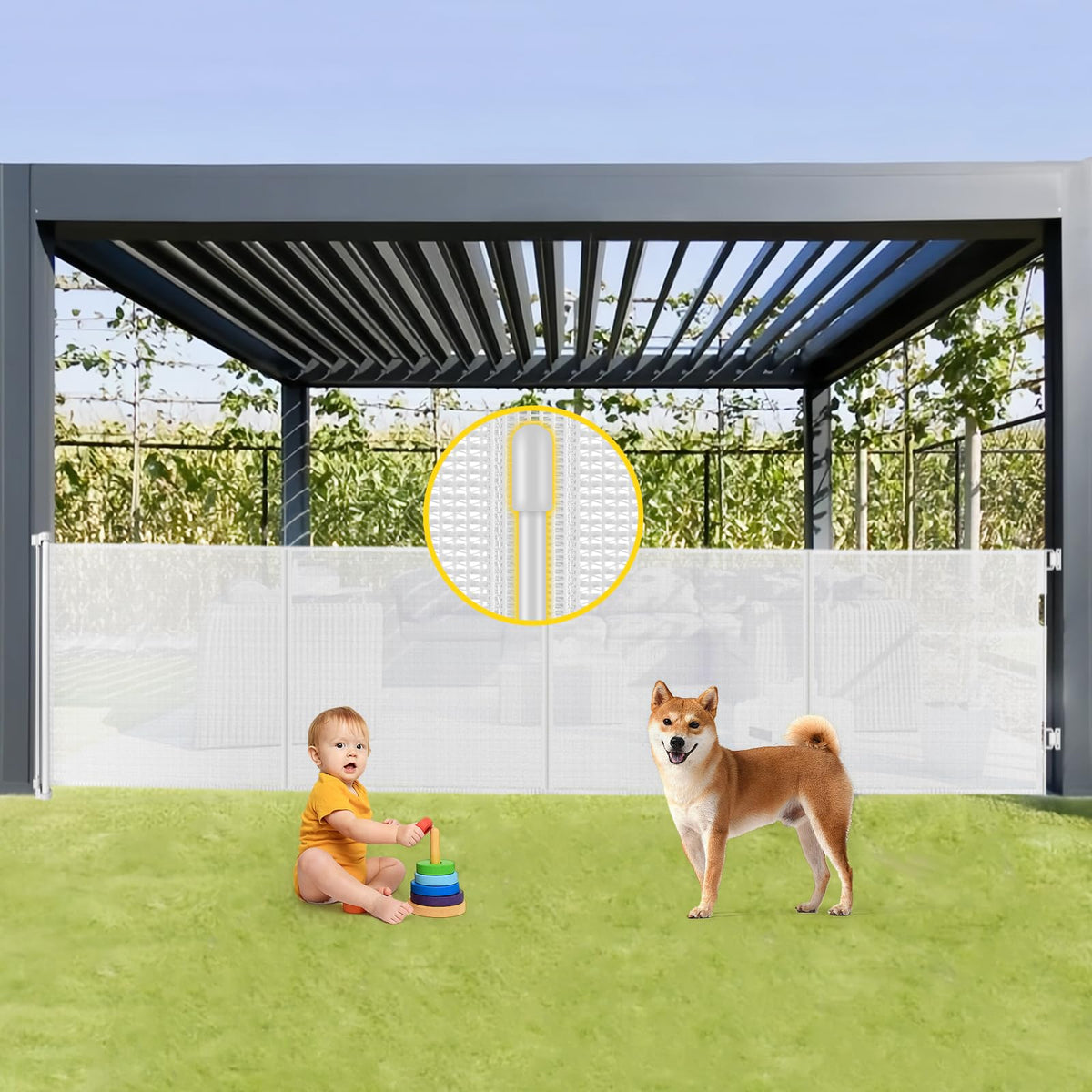 Bingguz reinforced gate with rods prevents bottom gaps for safe retractable use.