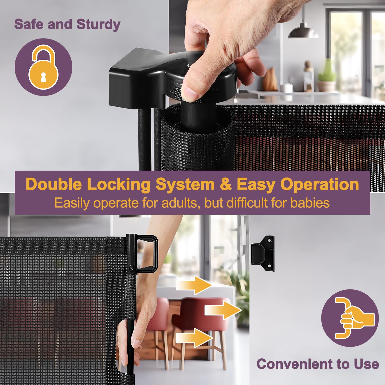 Bingguz upgraded double locking system keeps kids and pets secure.