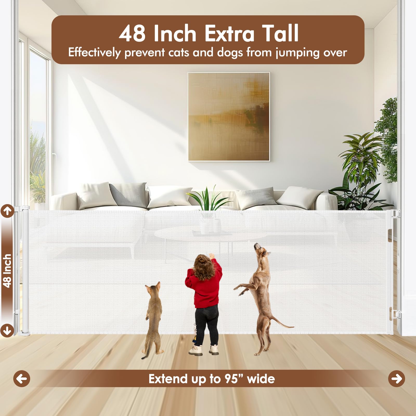 Bingguz upgraded height helps deter jumping over the gate for pets and toddlers.