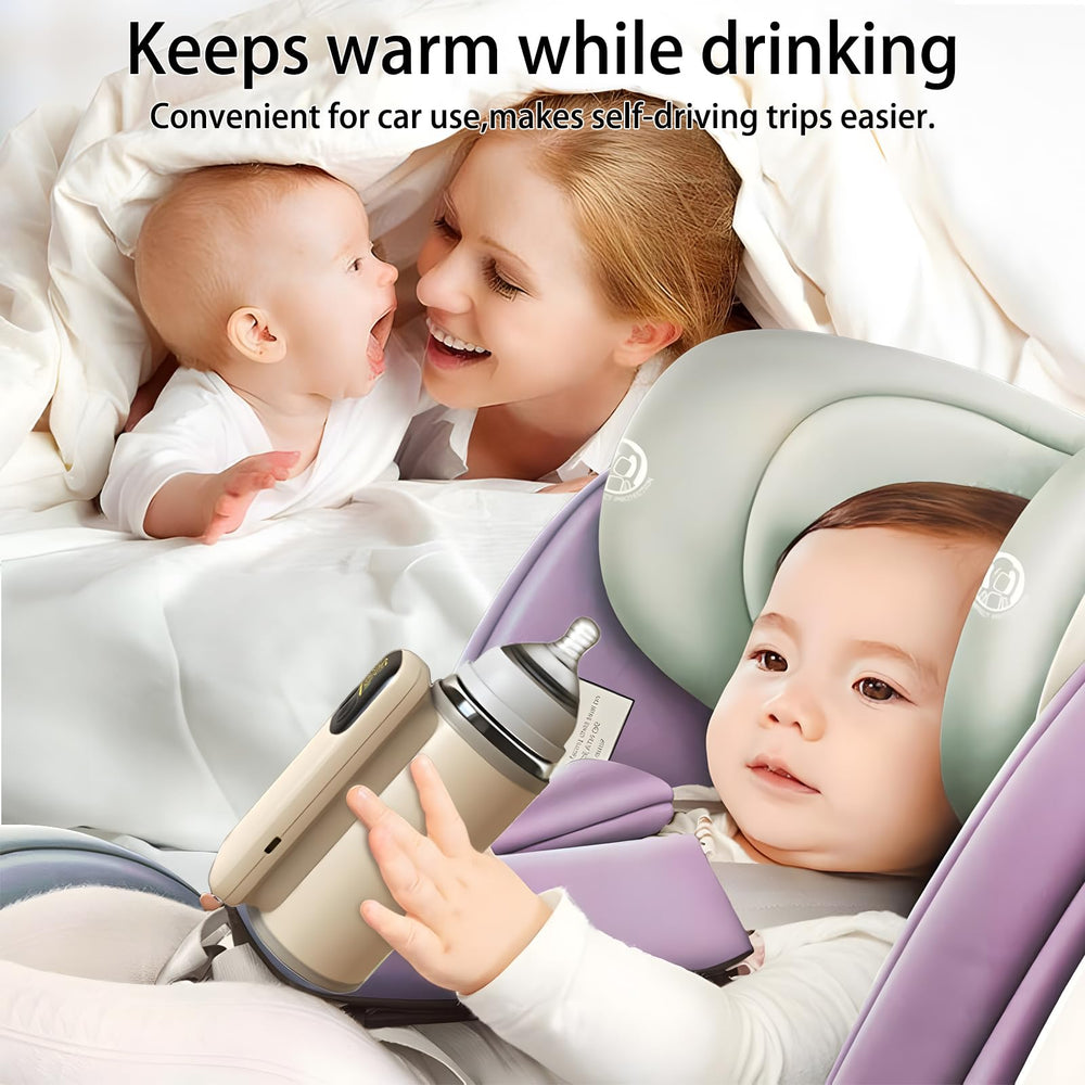 BINGONE bottle warmer in use during travel demonstrates on-the-go feeding convenience.