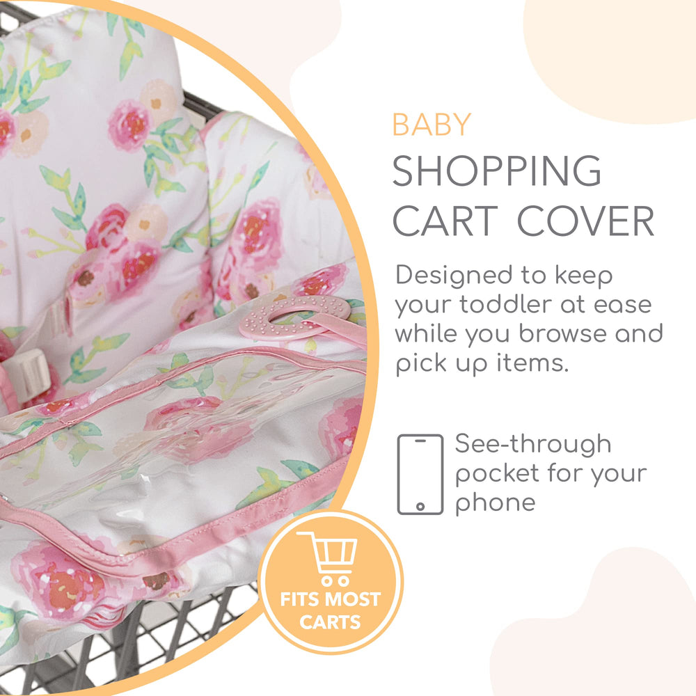 Binxy Baby Cart Cover with see-through pocket for phone during shopping.